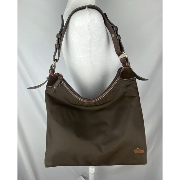 Dooney & Bourke Erica Hobo Bag Shoulder Tote Dark brown Nylon Leather Strap - Picture 1 of 16